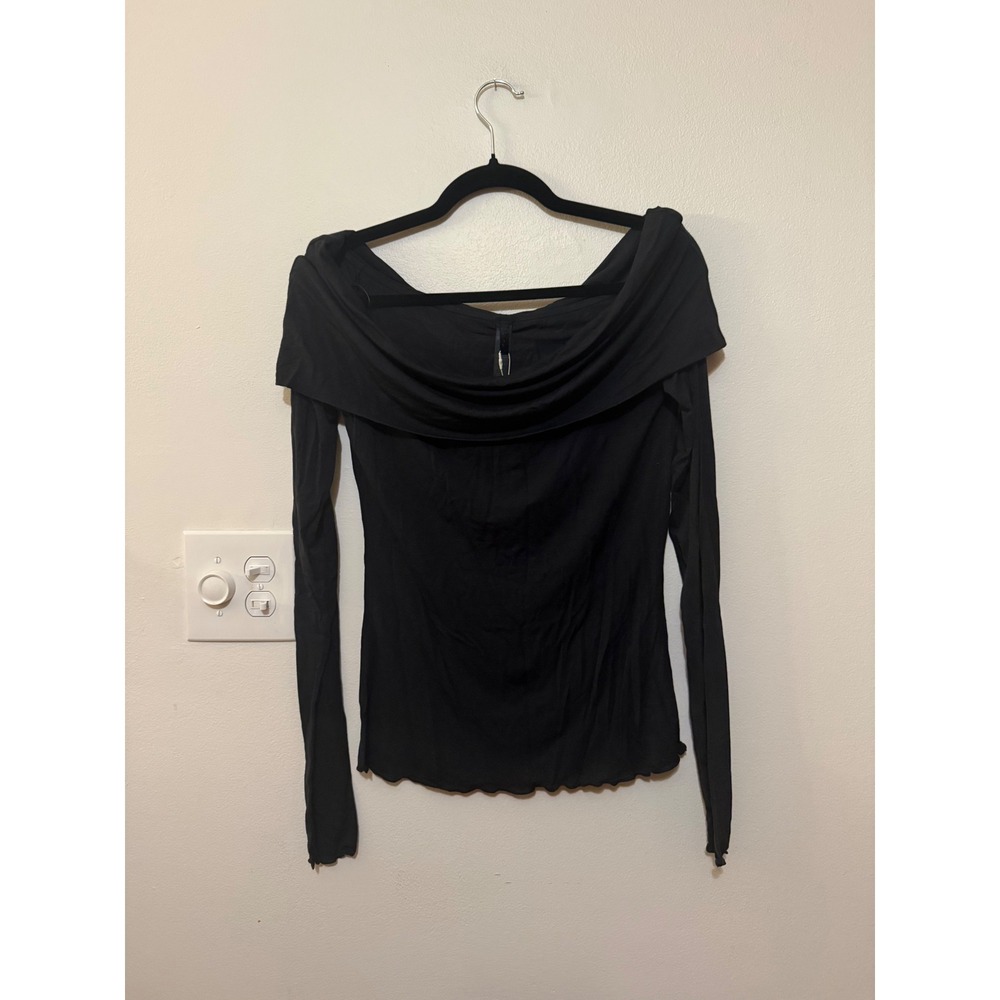 Skims Sheer Modal Off Shoulder Long Sleeve Onyx Size L NWT